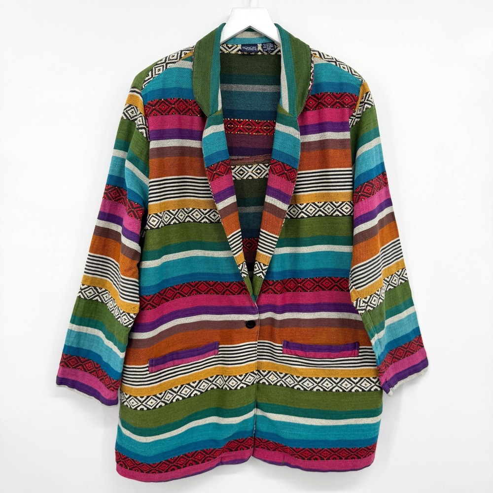 Vintage Southwestern Jacket Blazer Size 24W Pockets Gold Metallic Artsy Santa Fe